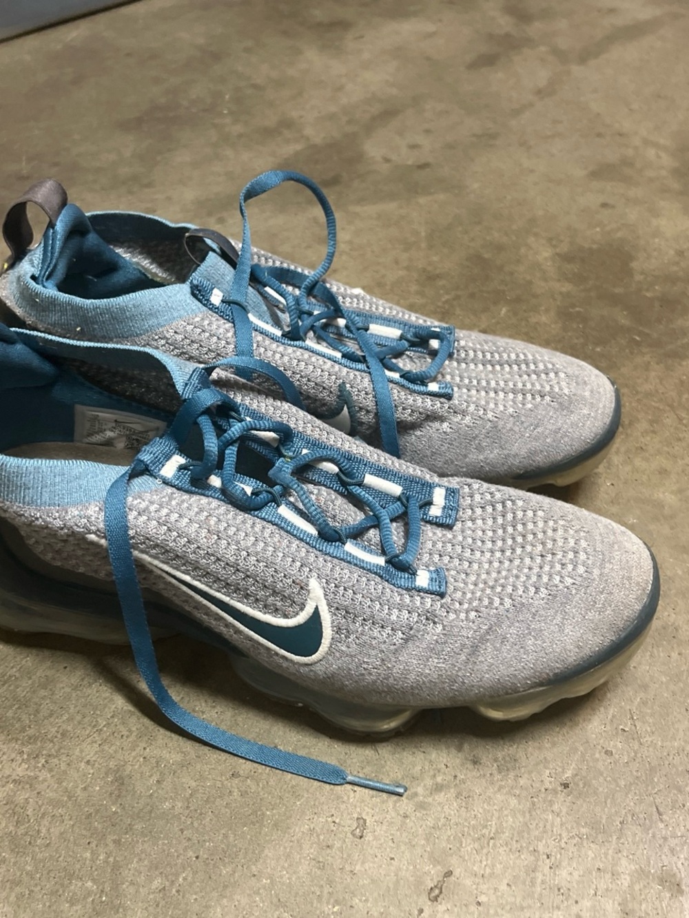 Nike Flyknit VaporMax Sneakers - Light Gray and Teal Blue